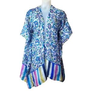 Soft Surroundings Silk Topper Kimono 100% Silk L/XL NWT Paisley Floral S…